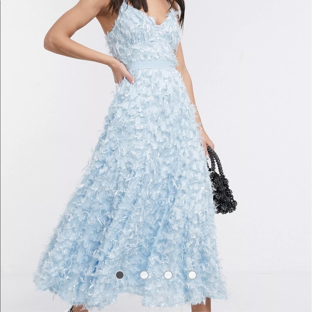 Powder Blue Feather Midi Dress